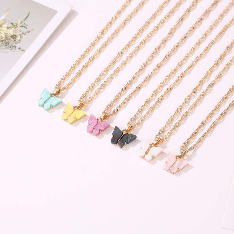 [Australia] - Nanafast Butterfly Pendant Necklace for Women & Girls Acrylic Necklace with Gold-Plated Pack of 12 Pcs 