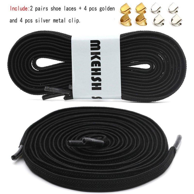[Australia] - MKEHSH 2 Pairs Flat Stretch Shoe Laces No Tie Elastic String with Metal Clip 39"inches(100CM) 01 Black 