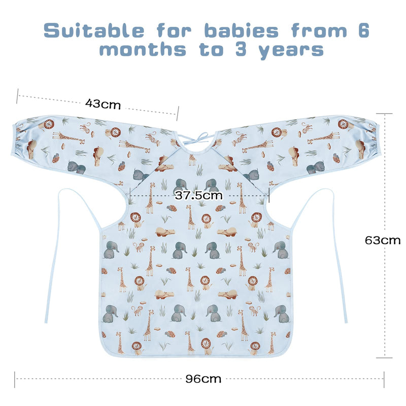 [Australia] - Vicloon Baby Bibs with Sleeves, Baby & Toddler Weaning Bib Coverall Attaches to Highchair & Table, Waterproof Long Sleeve Bib Unisex Feeding Bibs Apron for Infant Toddler light blue 