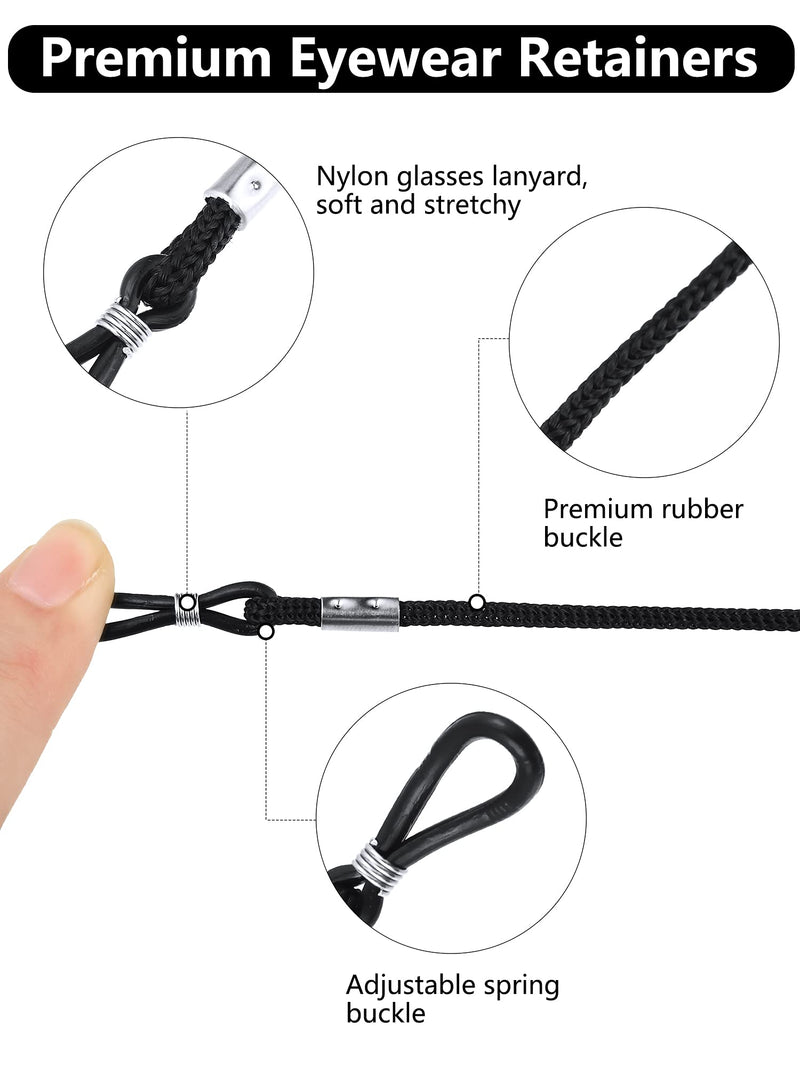 [Australia] - 12 Pieces Eyeglass Chains Nylon Sunglasses Strap Eyeglass Strap Holder Adjustable Neck Cord Retainer Lanyard Glasses Retainer Strap Eyewear Holder for Women Men Black 