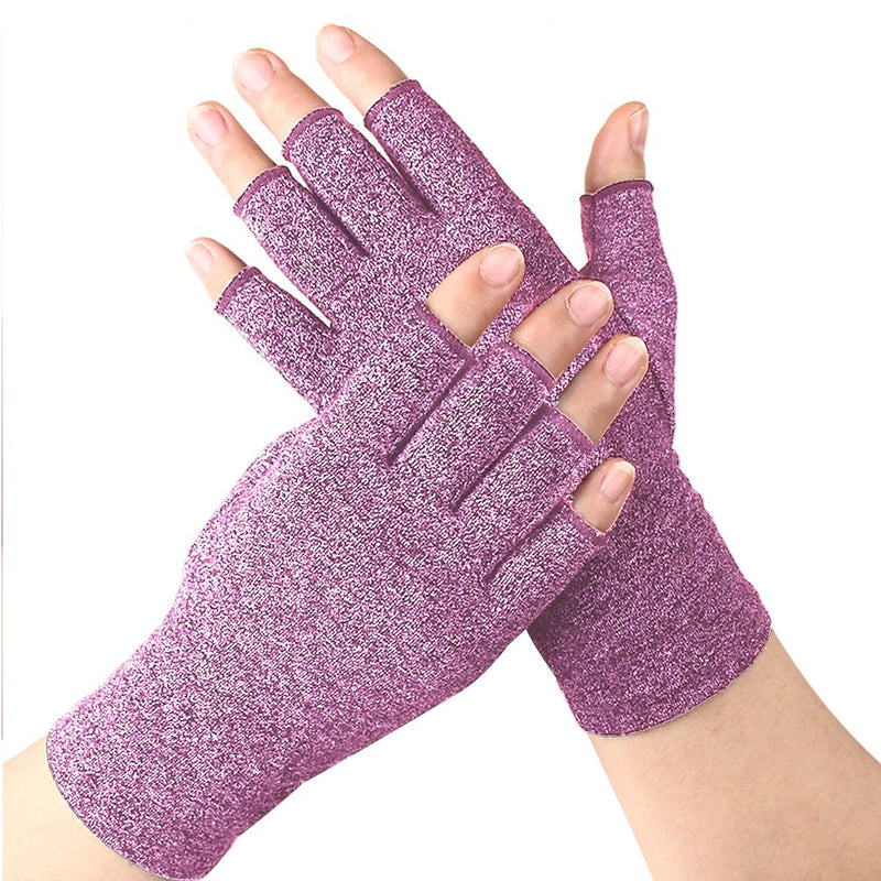 [Australia] - DISUPPO Arthritis Compression Gloves Relieve Pain from Rheumatoid, RSI,Carpal Tunnel, Hand Gloves Fingerless for Computer Typing and Dailywork, Support for Hands and Joints (L, Purple) Large (Pack of 1) 
