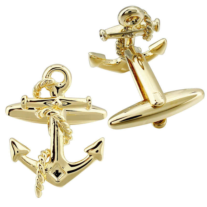 [Australia] - HAWSON Anchor Cufflinks and Shirt Studs Set for Men Gold Tone Shirt Cuff Links Set in Black Gift Box 