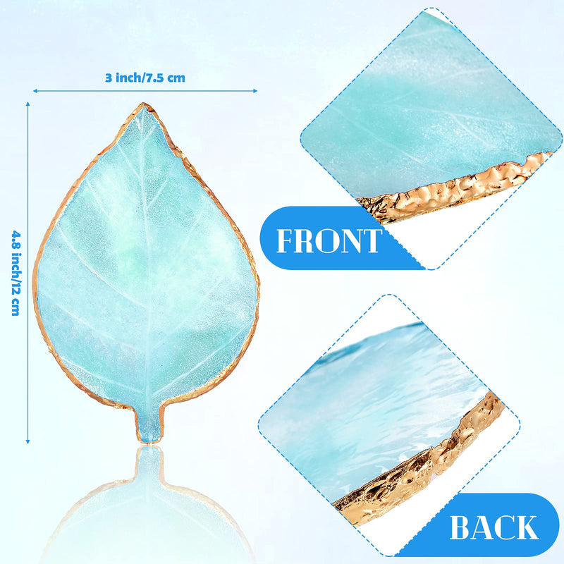 [Australia] - 21 Pieces Nail Art Tools Kit, Resin Nail Art Palette Leaf Shape Mixing Palette and 20 Pieces Nail Art Design Brushes Golden Edge Resin Nail Holder Nail Gel Polish Colors Mixing Pallet (Blue) Blue 