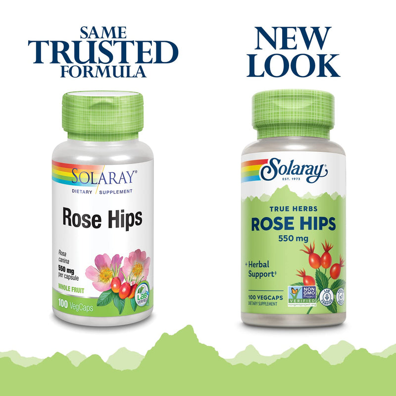 [Australia] - Solaray Rose Hips Fruit 550mg | Healthy Skin, Joints & Immune Function Support | Source of Vitamin C & Bioflavonoids | Non-GMO & Vegan | 100 VegCaps 