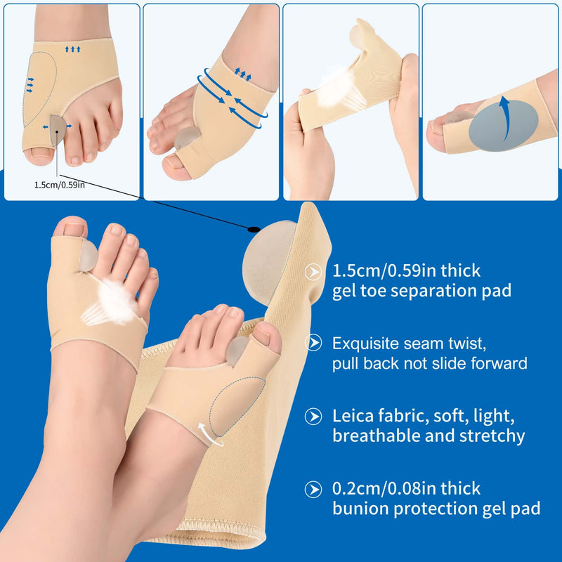 [Australia] - Bunion Corrector Big Toe Separator Bunion Splint Sleeve 1 Pair of Bunion Relief Sleeve with Silicone Bunion Pad Protector,Scientific Correction of Bunion Day and Night Wearable (Beige & Small) S Beige 