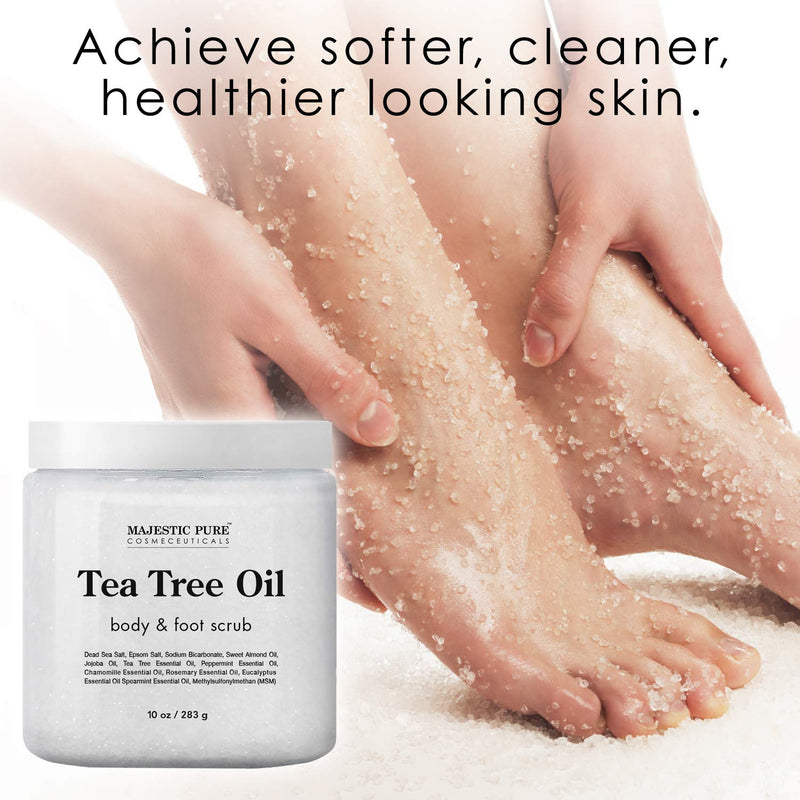[Australia] - MAJESTIC PURE Tea Tree Oil Body and Foot Scrub - Natural Best Exfoliating Skin Cleanser - Helps with Acne, Callus, Corns, Athletes foot, Jock itch, Dry and Dead Skin - Promotes Healthy Foot -10 oz 