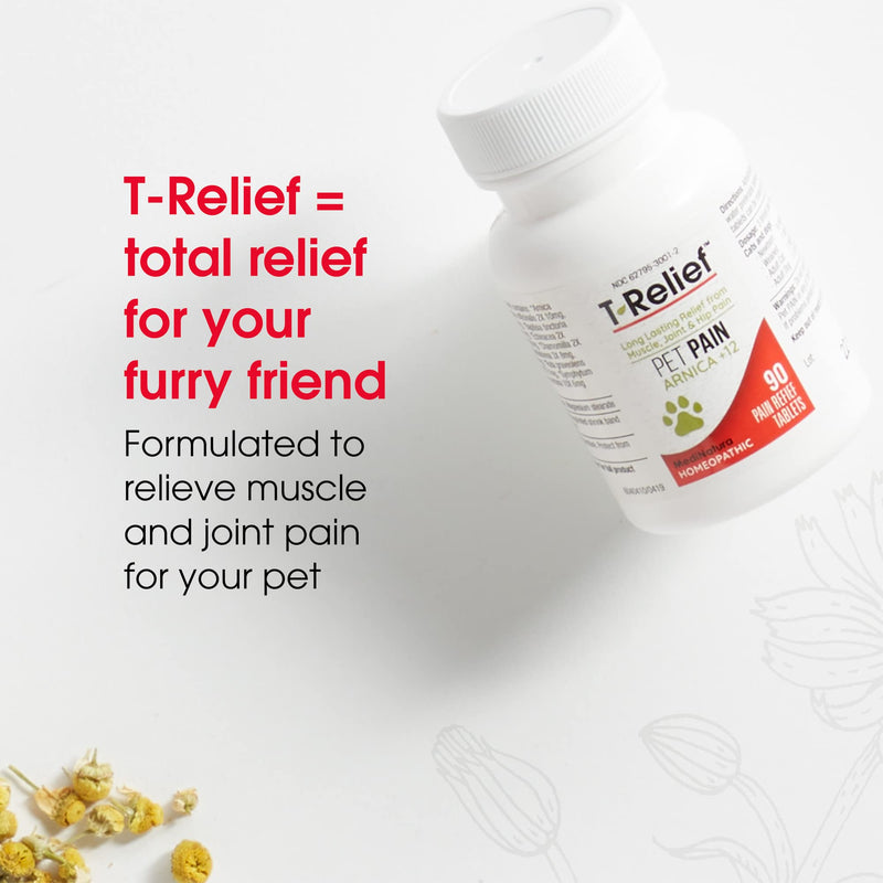 [Australia] - T-Relief Pet Pain Relief Arnica +12 Powerful Natural Medicines Help Reduce Muscle, Joint & Hip Pain, Soreness, Stiffness, Injuries in Dogs & Cats - Vet Approved, Fast-Acting Soother - 90 Tablets 