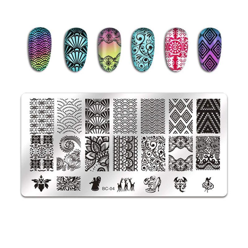 [Australia] - Biutee 5pcs Nail Stamping Plates + 1 Stamper + 1 Scraper Lace Flower Animal Pattern Nail Art Stamp Stamping Template Image Plate Nail Art Stamper Scraper Nails Tool 