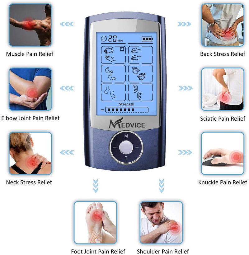 [Australia] - MEDVICE Rechargeable Tens Unit Muscle Stimulator, 2nd Gen 16 Modes & 8 Upgraded Pads for Natural Pain Relief & Management, FDA Cleared Electric Pulse Impulse Mini Massager Machine 