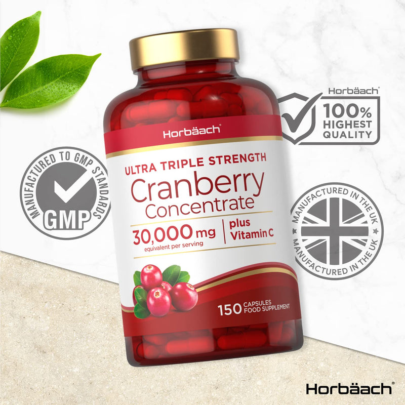 [Australia] - Cranberry Capsules 30,000 mg | High Strength | 150 Concentrate Pills | Ultra Triple Strength Cranberry Extract Complex with Vitamin C | by Horbaach 150 Count (Pack of 1) 