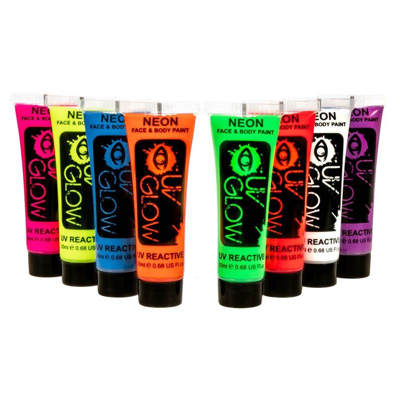 [Australia] - UV Glow Blacklight Face and Body Paint 0.68oz - Set of 8 Tubes - Neon Fluorescent 