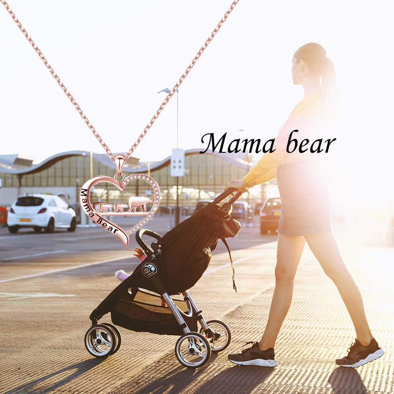 [Australia] - ENSIANTH Mama Bear Necklace Heart Pendant Gift for Mother's Day Necklace-RG 2 