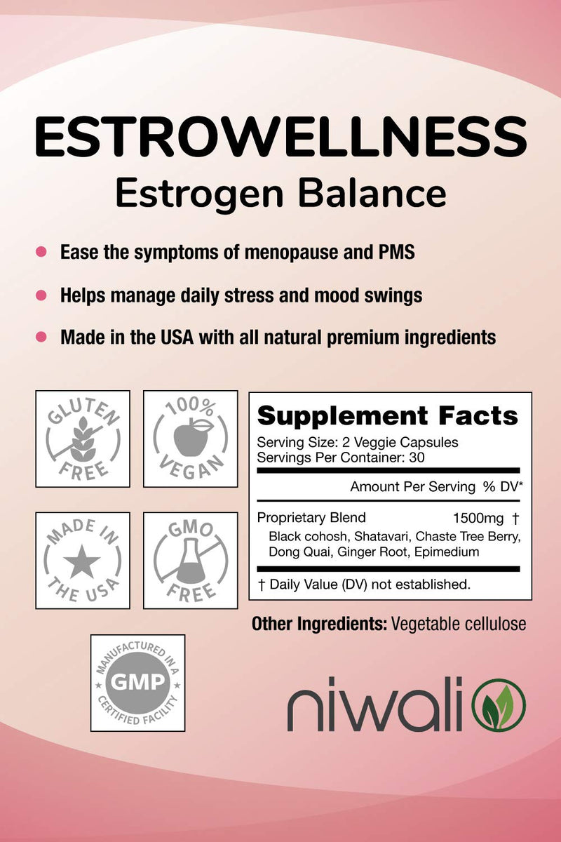 [Australia] - NIWALI Estrogen Pills for Women - Female Hormone Balance Supplement | Menopause Mood and Energy Support - Restores Healthy Estrogen Levels | 60 Non-GMO Vegetarian Capsules 