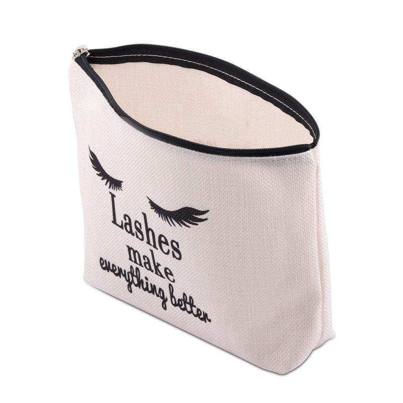 [Australia] - PXTIDY Eyelashes Quote Makeup Bag Lashes Make Everything Better Cosmetic Bag Girls Makeup Pouch Travel Bags (Beige) 