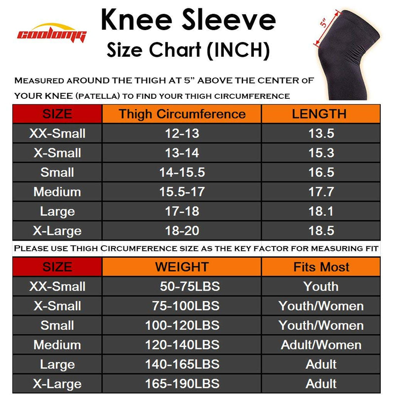 [Australia] - COOLOMG 1PC Compression Leg Sleeve Strech Leg Knee Long Sleeve for Adult Child, Great for Sport Football Basketball Cycling XXS-XL X-Large Black 