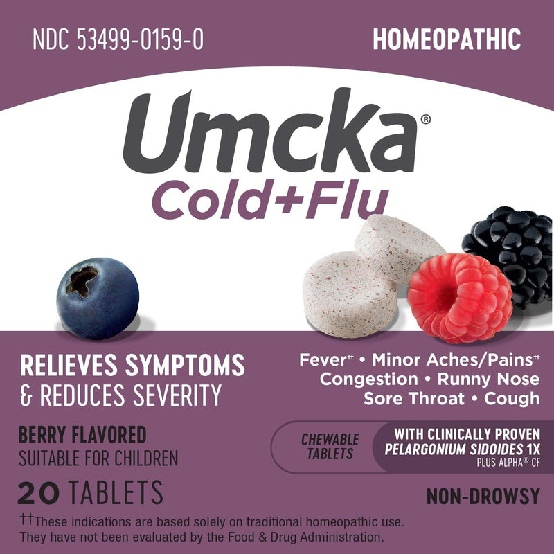[Australia] - Nature's Way Umcka Cold+Flu, Fever, Sore Throat, Cough, and Congestion Relief, Non-Drowsy, Berry Flavored, 20 Chewable Tablets 20 Count (Pack of 1) 