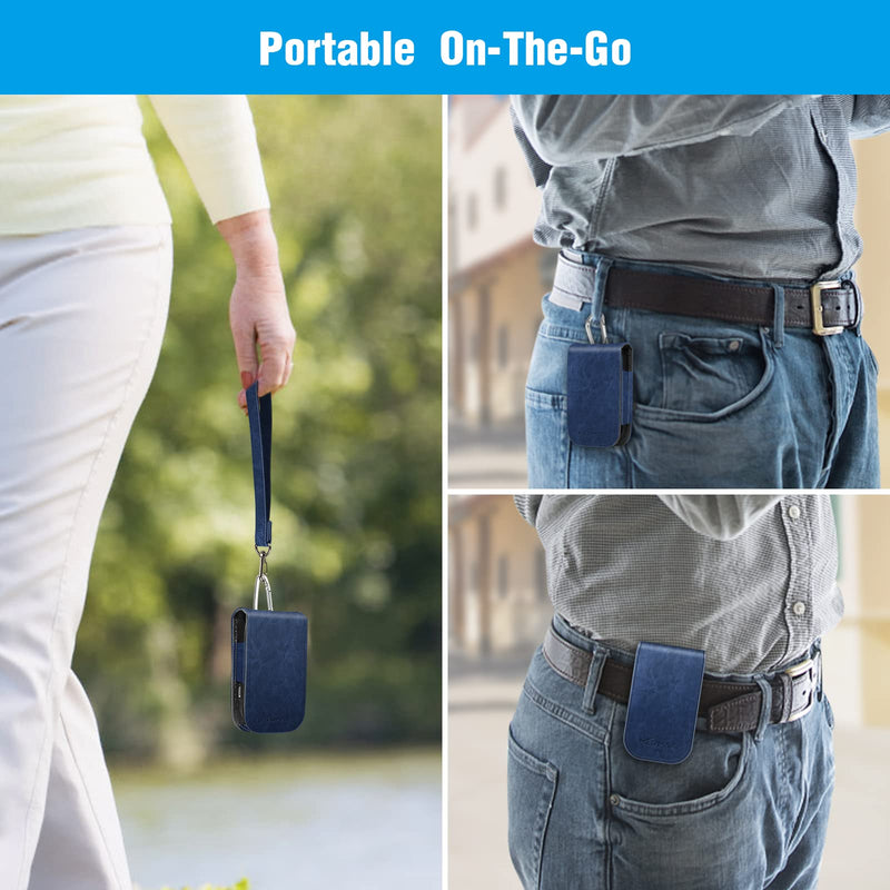 [Australia] - MEDMAX PU Leather Protective Case for Freestyle Libre 2 / Libre Reader, Lightweight Shockproof Diabetic Storage Carrying Case with Clip and Handle (Navy) Navy 