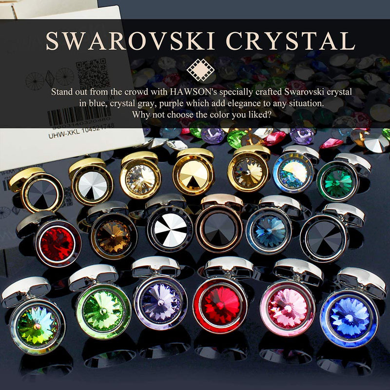 [Australia] - HAWSON Cufflinks for Men-Fashion Multicolor Swarovski Crystal Men French Shirt Cufflinks for Regular Weeding Business White 