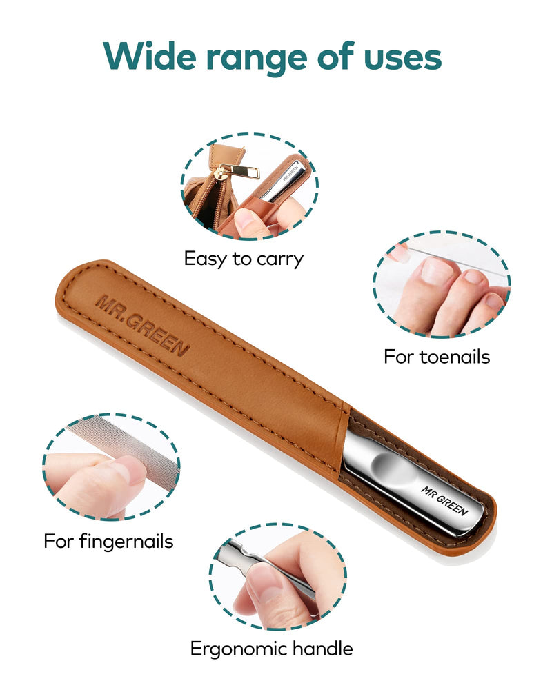 [Australia] - Stainless Steel Nail File with Anti-Slip Handle and Leather Case, Double Sided and Files Nails Easily for Men and Woman 