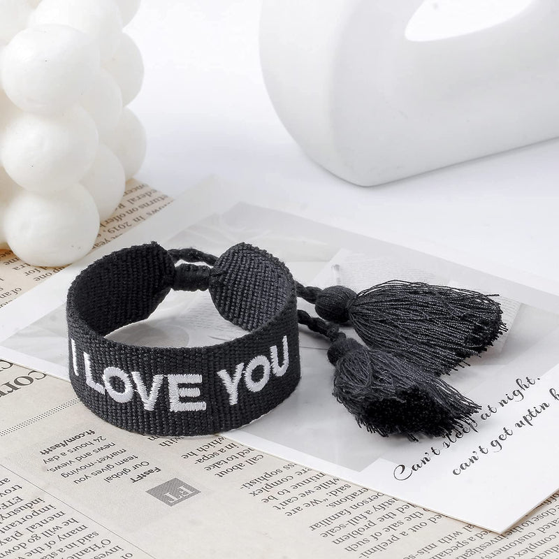 [Australia] - Woven Friendship Wrap Bracelets – LOVE Knitted Word Adjustable Bracelets for Women Girls Gift Black 