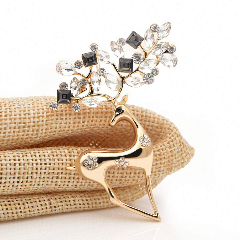 [Australia] - 2 Colors Rhinestone Deer Brooches Women Christmas Reindeer Pins Luxury Coat Corsage Jewelry silver 