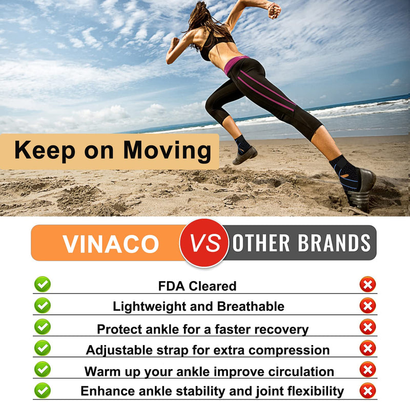 [Australia] - Vinaco ankle brace for women men, 1 pair adjustable compression ankle brace for sprained ankle, Strong support & Breathable ankle support for Injury Recovery, Joint Pain, swelling, ankle wraps support One Size Blue 