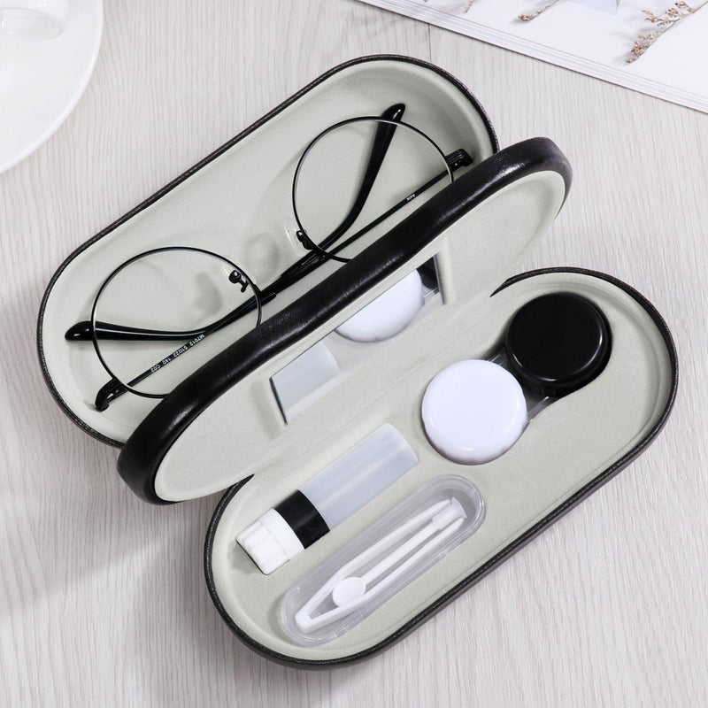 [Australia] - ROSENICE Eyeglasses and Contact Lens Case - 2 in 1 Double Sided Portable Glasses Case - Leakproof, Tweezers and Applicator Included - for Home, Travel (Black) 