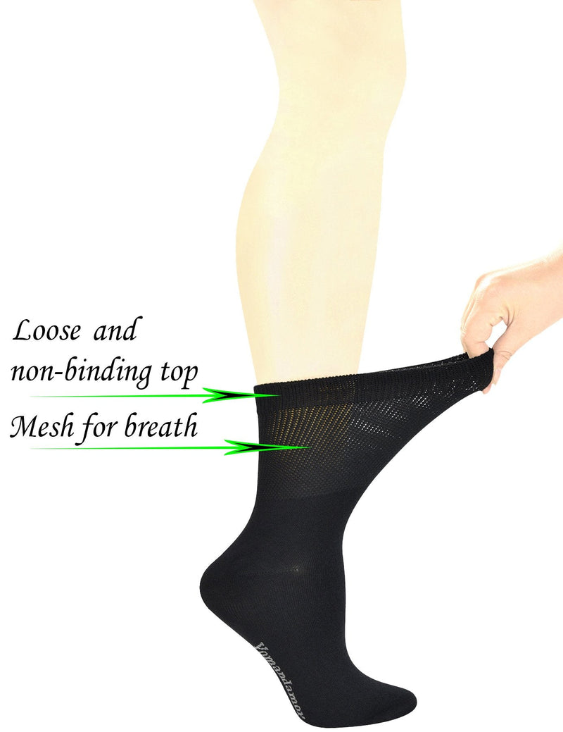 [Australia] - Yomandamor Women's 5 Pairs Seamless Bamboo Dress/Diabetic Crew Socks with Non-Binding Top, L size 9-11 5 Pairs Black 