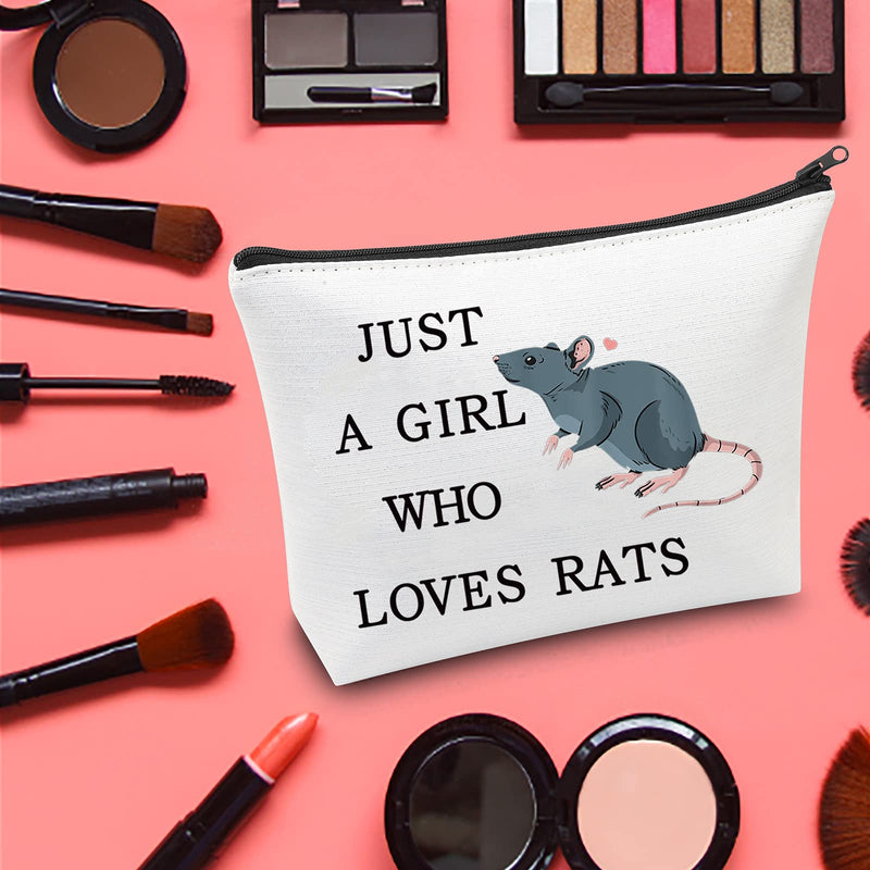 [Australia] - LEVLO Funny Rat Cosmetic Bag Animal Lover Gift Just A Girl Who Loves Rats Makeup Zipper Pouch Bag Rat Lover Gift For Women Girls (Who Loves Rats) 
