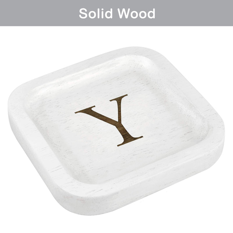 [Australia] - Solid Wood Personalized Initial Letter Jewelry Display Tray Decorative Trinket Dish Gifts For Rings Earrings Necklaces Bracelet Watch Holder (6"x6" Sq White "Y") 6"x6" Sq White "Y" 