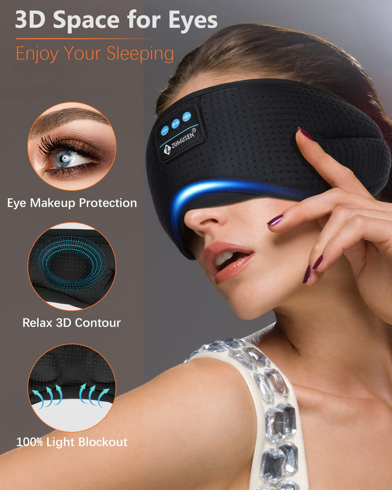 [Australia] - Sleep Headphones, White Noise Bluetooth 5.2 Sleep Eye Mask,3D Breathable Wireless Sleep Mask with Timer for Side Sleepers Travel Relaxation, Meditation, Cool Gadgets for Women Man Cool Black 