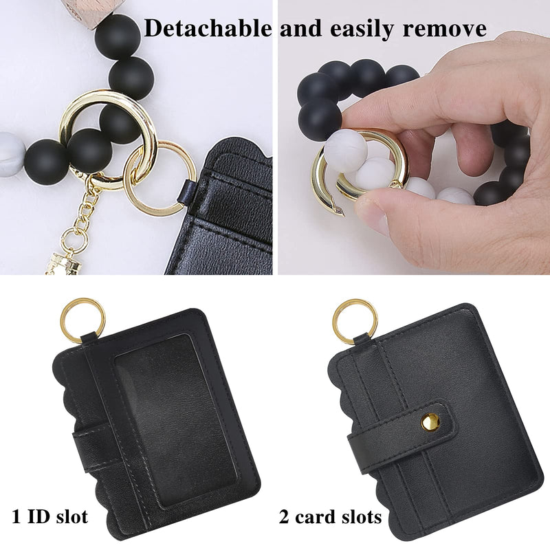 [Australia] - Wristlet Keychain Bracelet Wallet, YUOROS Wrist Car Key Rings with Tassel Bangle Card Holder #1 Wallet-black 