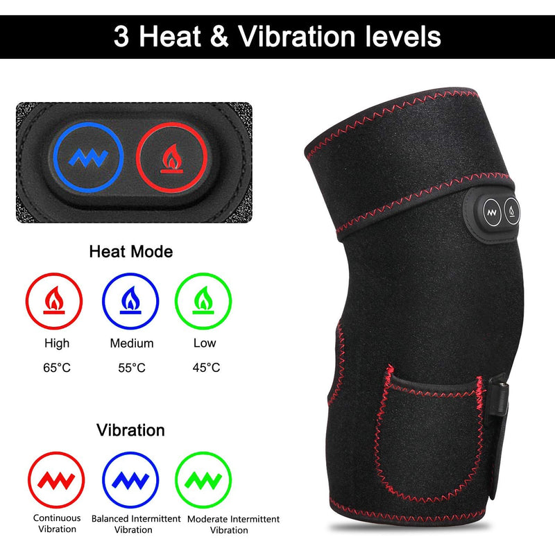[Australia] - Heated Knee Brace Wrap, 3 Adjustable Heat and Vibration Knee Massager for Arthritis Knee Pain Relief Massaging Knee Pad with AC Adapter (No Battery) 