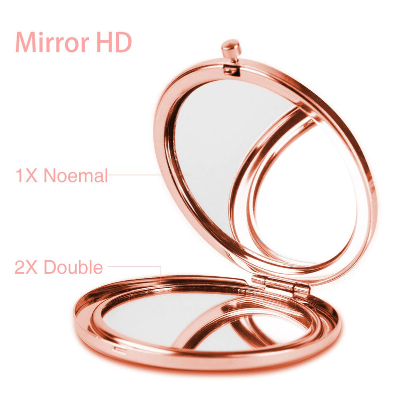 [Australia] - Dynippy Compact Mirror Round Rose Gold 2 x 1x Magnification Makeup Mirror for Purses and Travel Folding Mini Pocket Mirror Portable Hand for Girls Woman Mother - Red Rose 