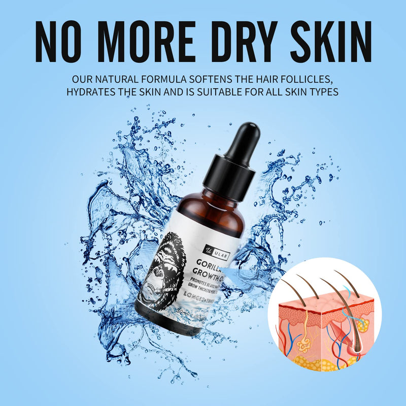 [Australia] - uLab Gorilla Beard Oil for Hair Growth, Mens Natural Daily Hair Growth Oil Formula for Beards and Facial Hair, 30ml 