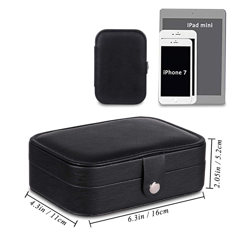 [Australia] - misaya Travel Jewelry Case Box Women PU Leather 2 Layer Jewelry Organizer Holder for Necklace Earring Rings, Black 