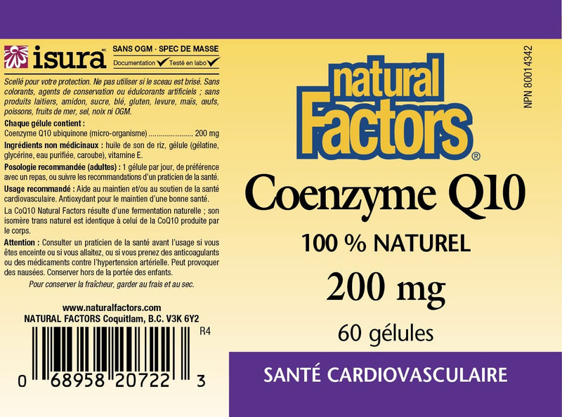 [Australia] - Natural Factors, Coenzyme Q10 200mg, CoQ10 Supplement for Energy, Heart and Antioxidant Support, 60 softgels (60 servings) 60 Count (Pack of 1) Standard Packaging 