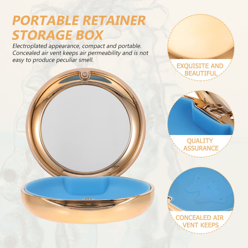 [Australia] - HEALLILY Retainer Case with Mirror Portable Denture Case Aligner Case False Teeth Storage Box for Travel Golden 