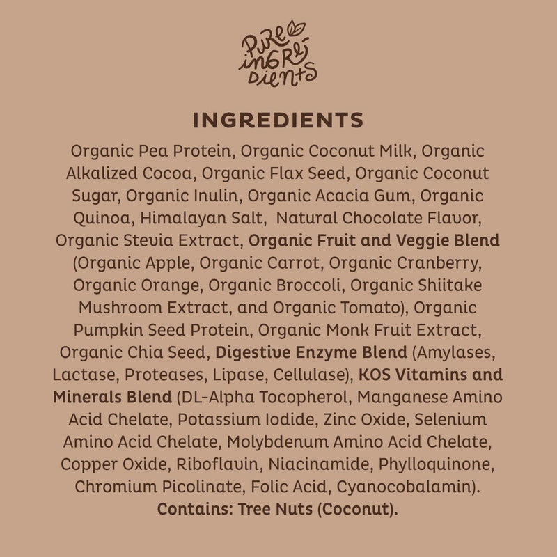 [Australia] - KOS Vegan Protein Powder, Chocolate - Low Carb Pea Protein Blend - Plant Based Protein Powder - USDA Organic, Keto, Gluten, Soy & Dairy Free - Meal Replacement for Women & Men 10 Servings (Pack of 1) 