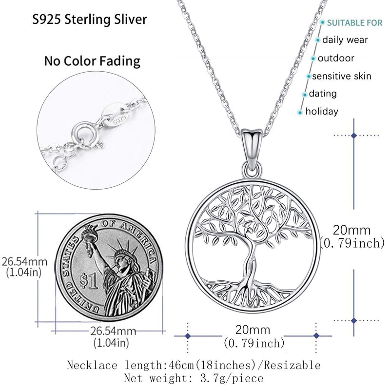 [Australia] - Tree of Life Necklace 925 Sterling Silver Family Tree Pendant 18" Chain,Dainty Tree of Life Pendant Charm Jewelry for Women Mom Grandma Teen Girls with Fine Jewelry Box 