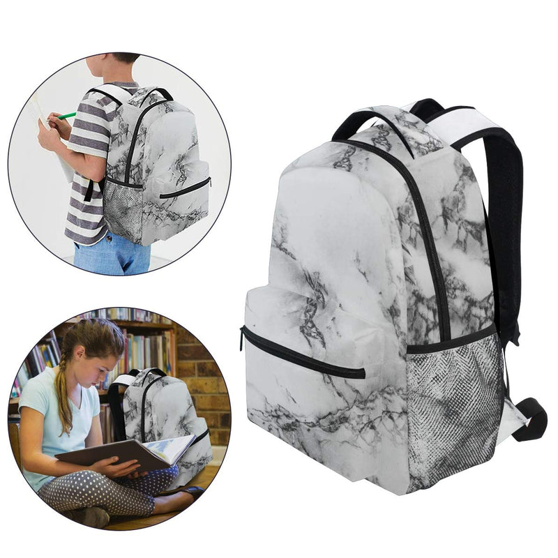 [Australia] - ZZKKO Black and White Marble Art Boys Girls School Computer Backpacks Book Bag Travel Hiking Camping Daypack Multi 7 