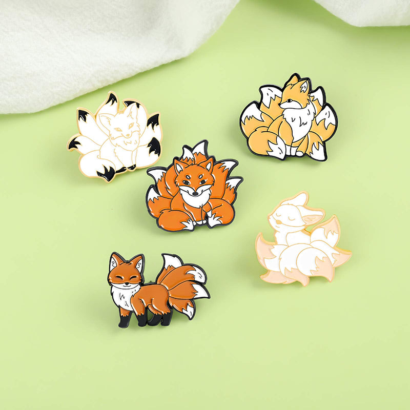 [Australia] - Cartoon Fox Pins Set Cute Enamel Fox with 9 Tails Brooch Lapel Pin Badges Animals Brooches Pin for Bag Clothes Hat 