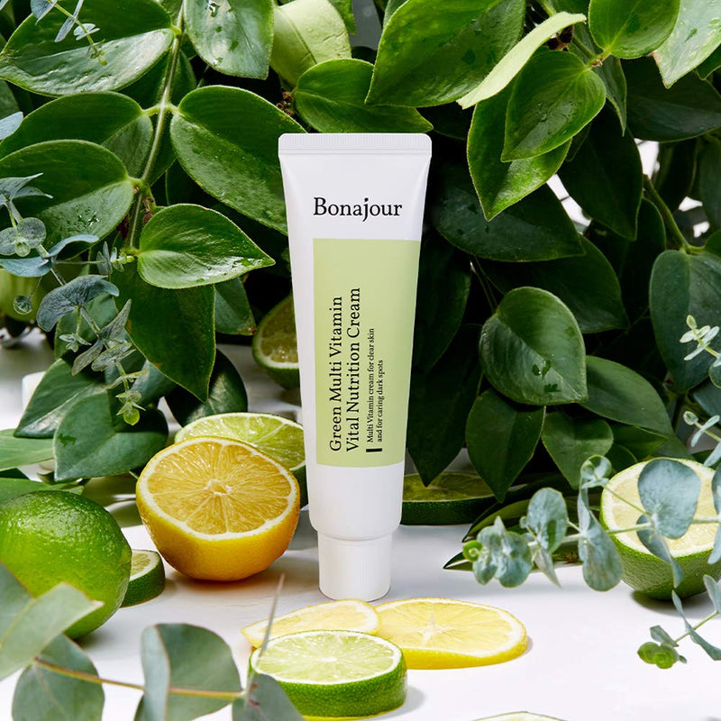 [Australia] - [BONAJOUR] Vegan Natural Green Multi Vitamin Moisturizing Cream for dark dry face - 70% Vitamin, Anti-aging & Brightening, Remove Dark Spot 1.7 fl.oz 