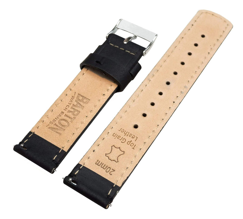 [Australia] - Barton Quick Release - Top Grain Leather Watch Band Strap - Choice of Width - 16mm, 18mm, 19mm, 20mm, 21mm 22mm, 23mm or 24mm Black Leather / Black Stitching 