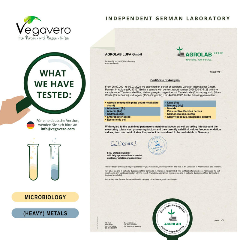 [Australia] - Devil’s Claw Vegavero® | 4400mg (8:1) Extract | 120 Vegan Capsules | Natural Joint Support with White Willow Bark & Ginger | Harpagophytum with 2% Harpagoside | NO Additives 