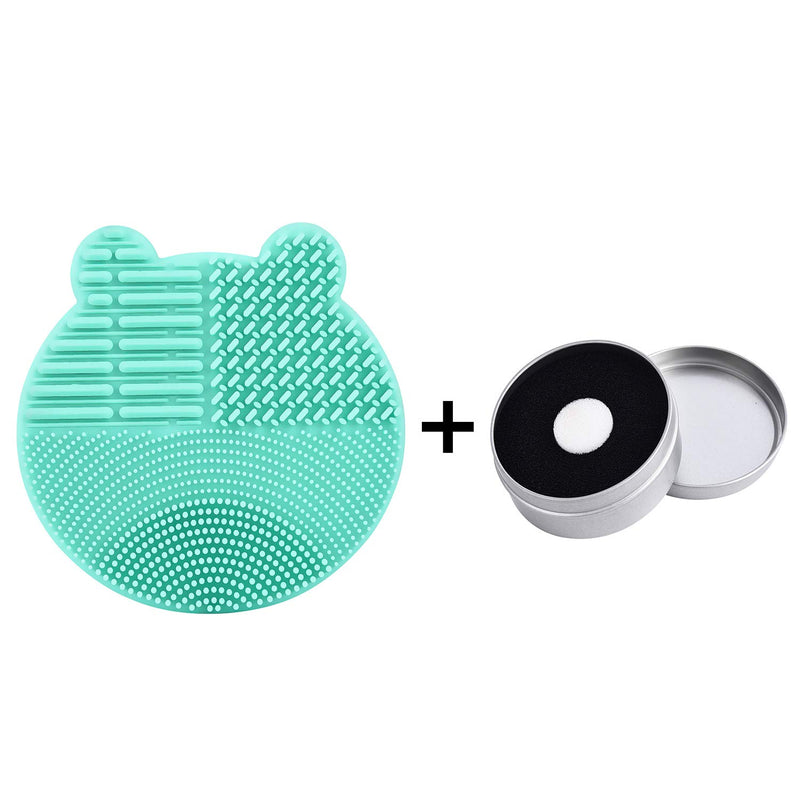 [Australia] - Silicon Makeup Brush Cleaning Mat with Brush Drying Holder Brush Cleaner Mat Portable Bear Shaped Cosmetic Brush Cleaner Pad+Makeup Brush Dry Cleaned Quick Color Removal Sponge Scrubber Tool (Green) Green 