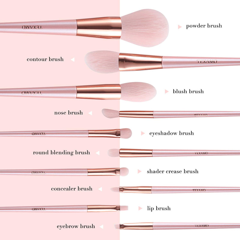 [Australia] - TEXAMO Makeup Brush Set for Powder, Blush, Contour, Concealer, Eyeshadow, Eyebrow, Blending, Premium Synthetic Pink Makeup Brushes of 10, Rose Gold 