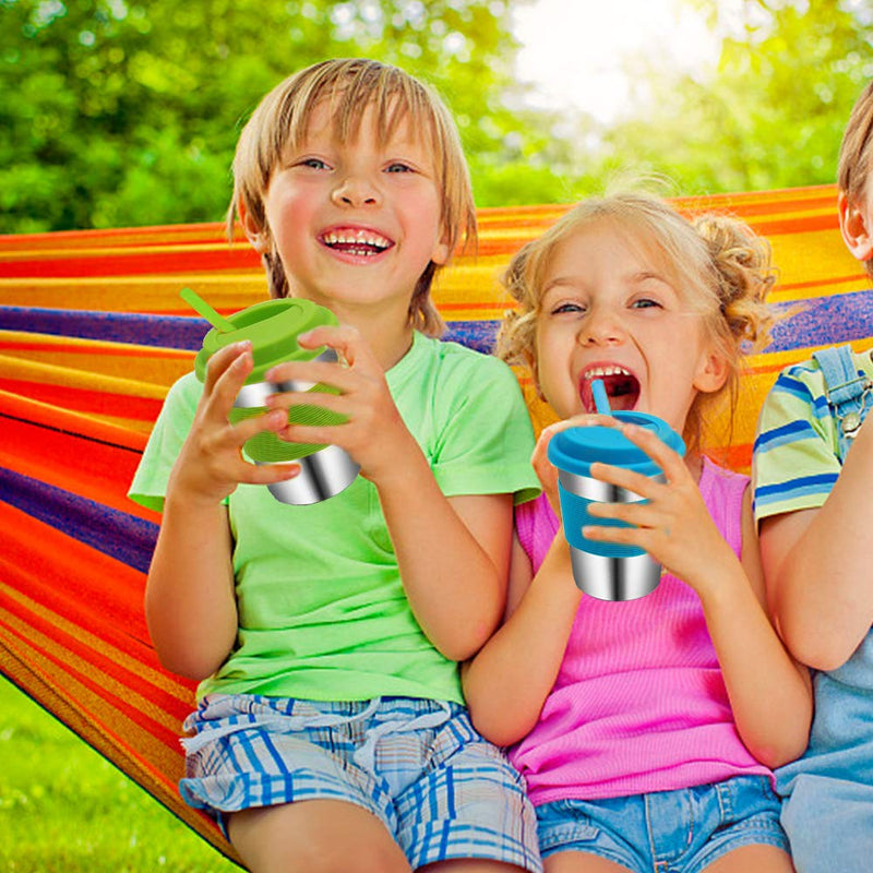 [Australia] - Rommeka Kids Stainless Steel Cups, 5 Pack Colorful Drinking Tumbler Sippy Cup with Silicone Lids and Straws Metal Mugs for Toddlers, Children and Adults - 12oz Silicon Lids/5 Color 