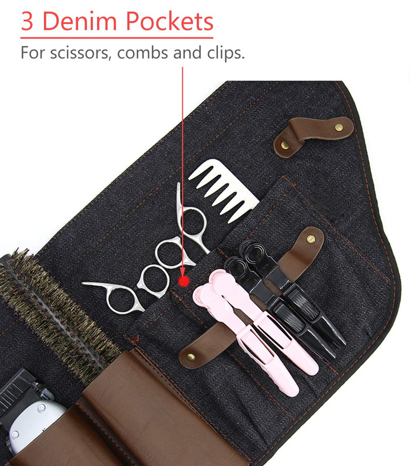 [Australia] - Hair Stylist Tool Belt, Salon Hairdresser Barber Hair Tool Belt Bag-Denim Fabricas and Real Leather 