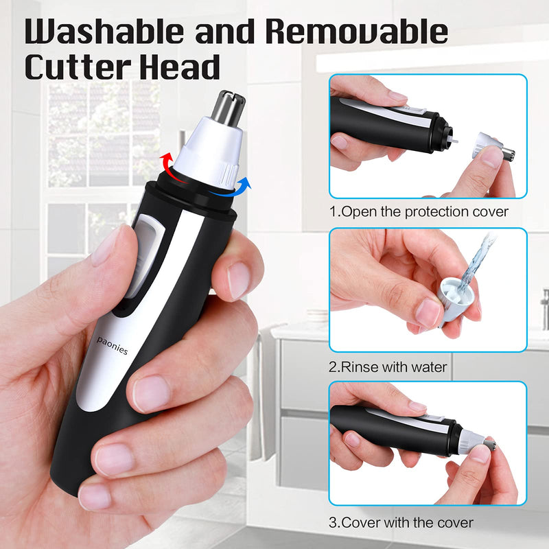 [Australia] - Ear and Nose Hair Trimmer Clipper - 2021 Professional Painless Eyebrow & Facial Hair Trimmer for Men Women, Battery-Operated Trimmer with IPX7 Waterproof, Dual Edge Blades for Easy Cleansing Black 